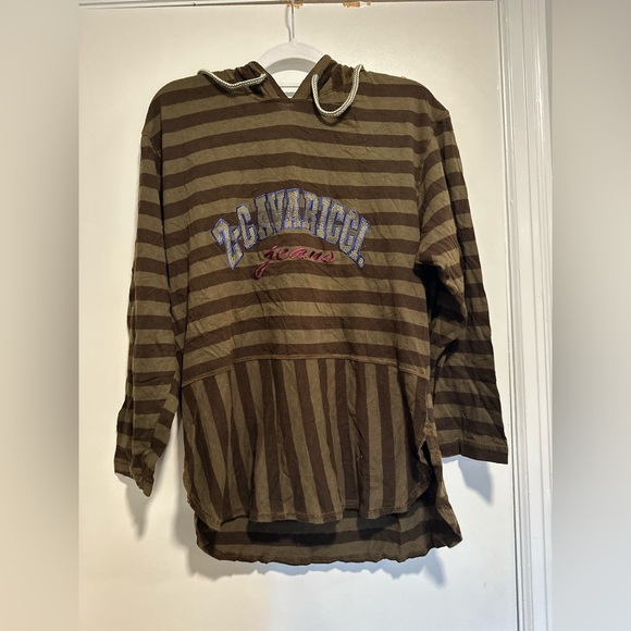 VTG 90s Z. Cavaricci Brown Striped Hooded Pullover Top. Embroidered Logo. - Picture 1 of 9